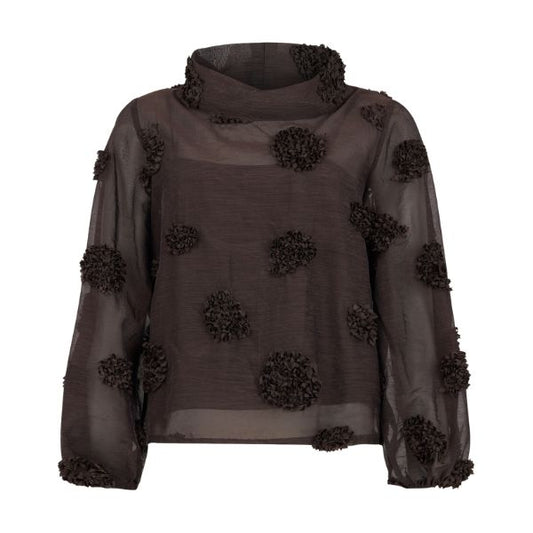 Bluse m. blomster - Mørkebrun - NOEN