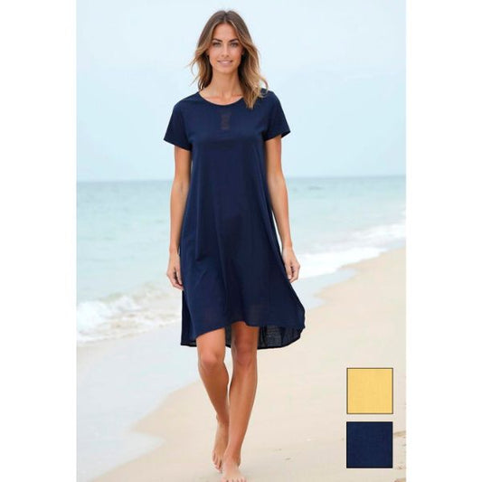 Iga bomuld/hør kjole - Navy - Ofelia