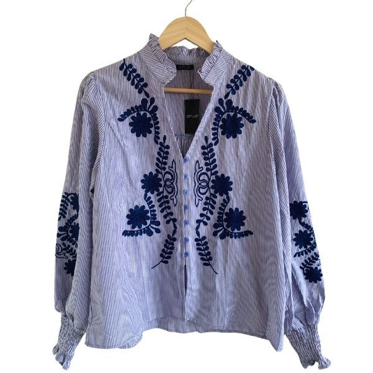 Skjorte m. broderi - Blå - Qnuz