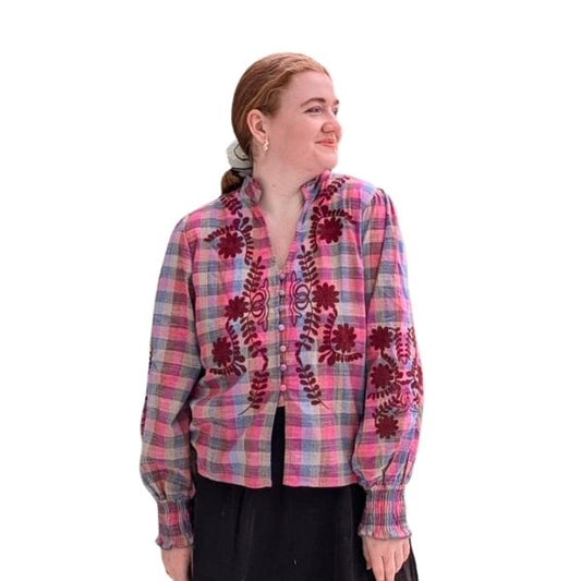 Skakternet skjorte - Burgundy - Qnuz