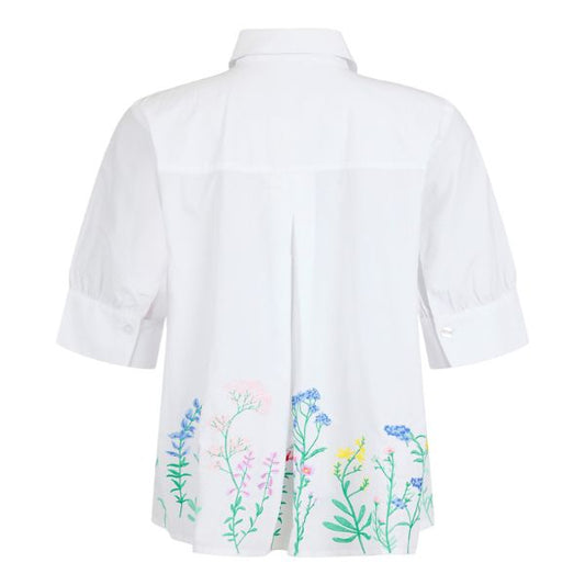 Hvid skjorte - Broderede blomster - NOEN
