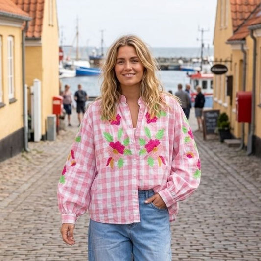 Skakternet skjorte - Rosa - Qnuz 