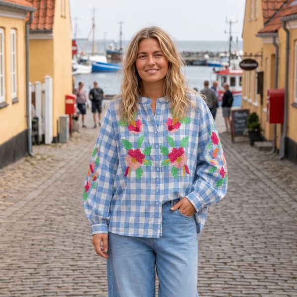 Skakternet skjorte- Blå - Qnuz 