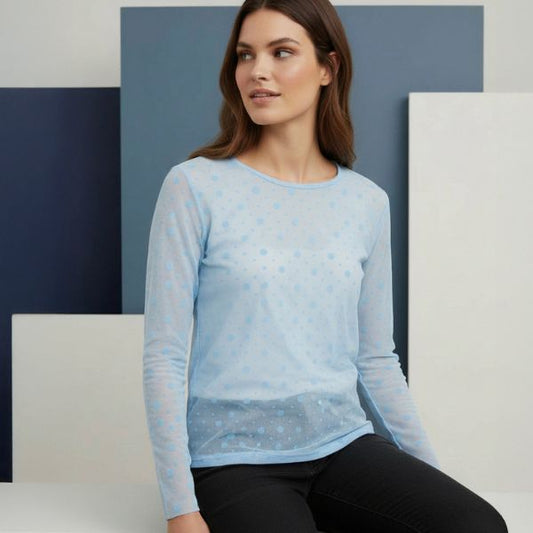 Gitte mesh bluse - Lyseblå m. prikker - Ofelia