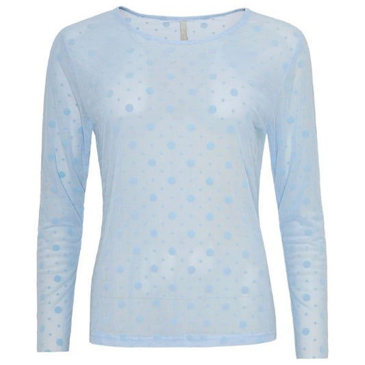 Gitte mesh bluse - Lyseblå m. prikker - Ofelia