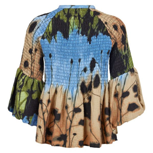 Bluse - Sand - Blå print - NOEN