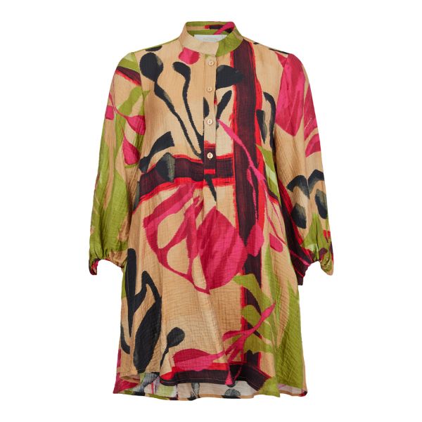 Tunika - Sand - Rødt print - NOEN