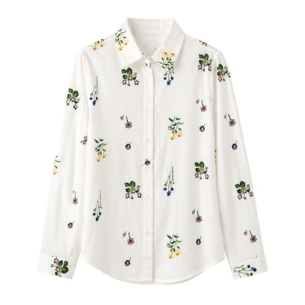 Bodil skjorte - Hvid med broderi - By Lund