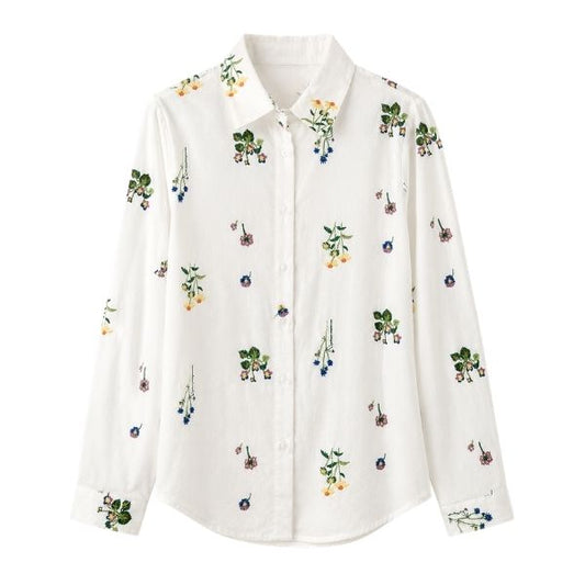 Bodil skjorte - Hvid med broderi - By Lund