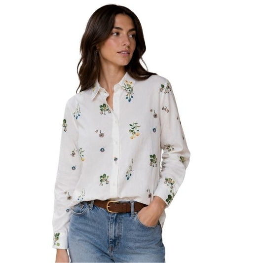 Bodil skjorte - Hvid med broderi - By Lund
