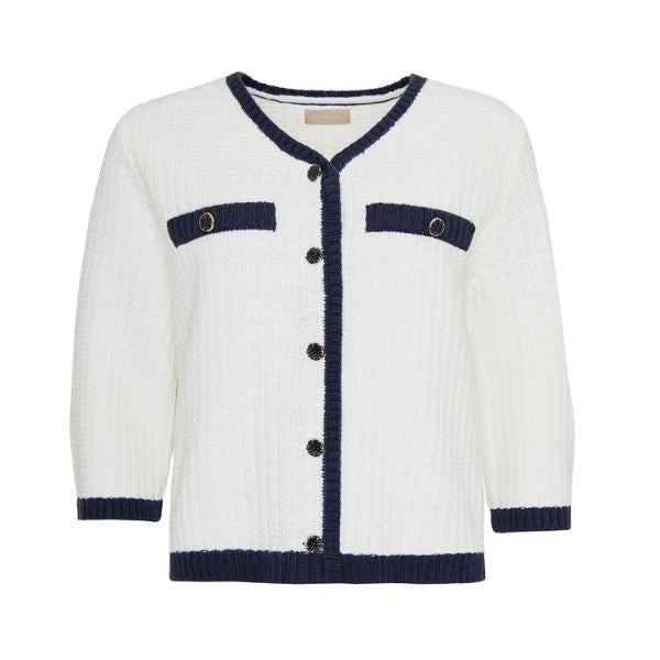 Asta strik cardigan - Hvid/navy - Ofelia