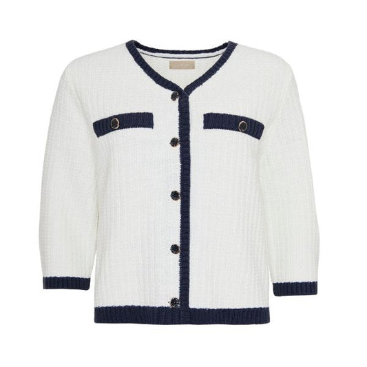 Asta strik cardigan - Hvid/navy - Ofelia