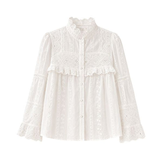 Bomuldsskjorte - Broderi anglaise - Qnuz