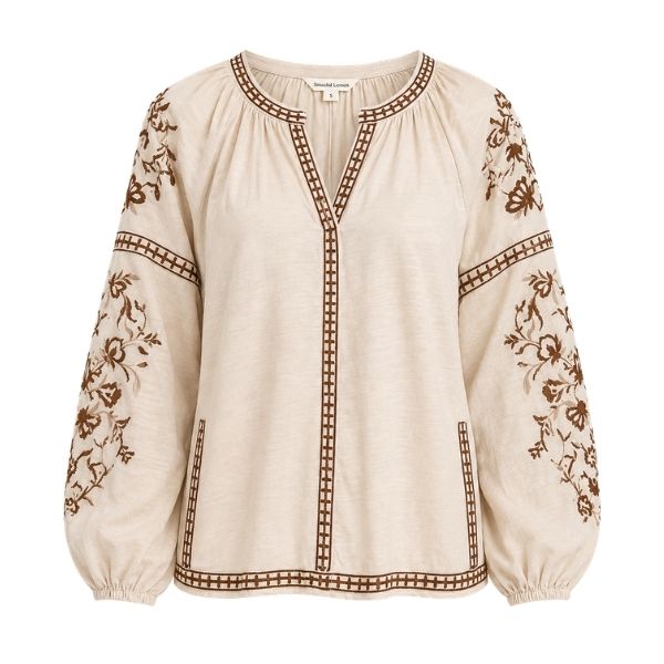 Bluse - Brun broderi - Lisbeth Merrild