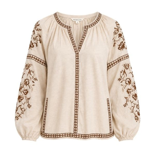 Bluse - Brun broderi - Lisbeth Merrild