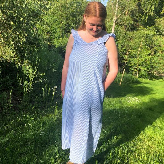 Silke kjole - Blå striber - Ofelia