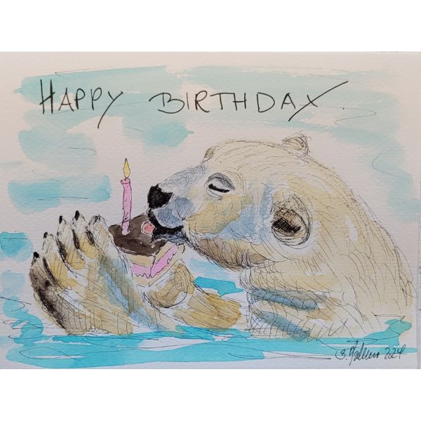 Kunstpostkort - Happy birthday (Kage) - Susanne Kalmar