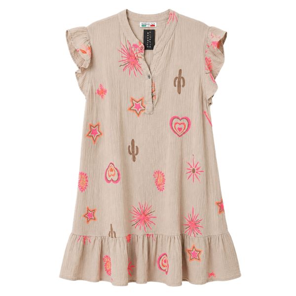 Kjole m. motiver - Beige - Lisbeth Merrild