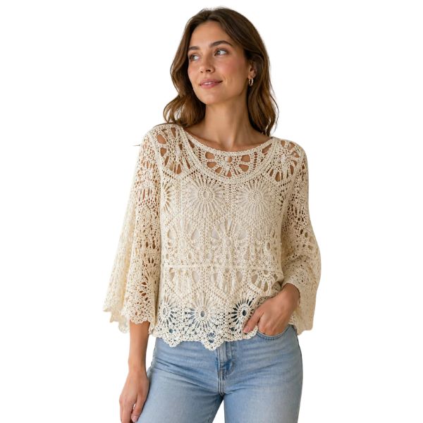 Hulmønster bluse - Sand - Lisbeth Merrild