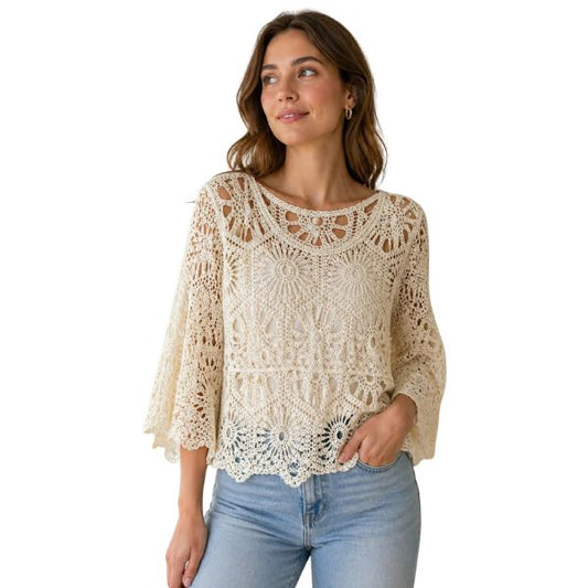 Hulmønster bluse - Sand - Lisbeth Merrild