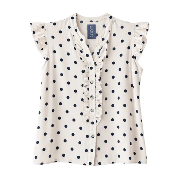 Skjorte - Beige m. navy prikker - Lisbeth Merrild