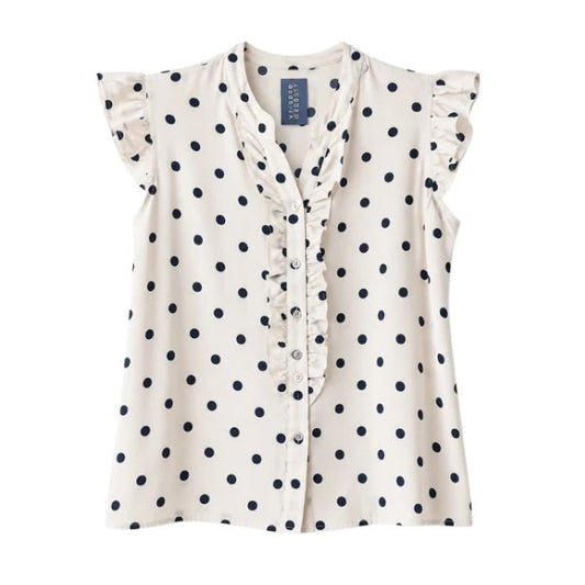Skjorte - Beige m. navy prikker - Lisbeth Merrild