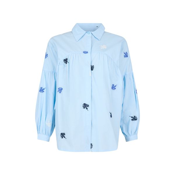 Skjorte m. broderi - Bleg blå - NOEN