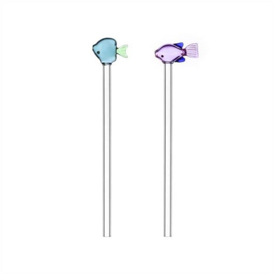 2 straw lilac & green fish + brush - Ichendorf