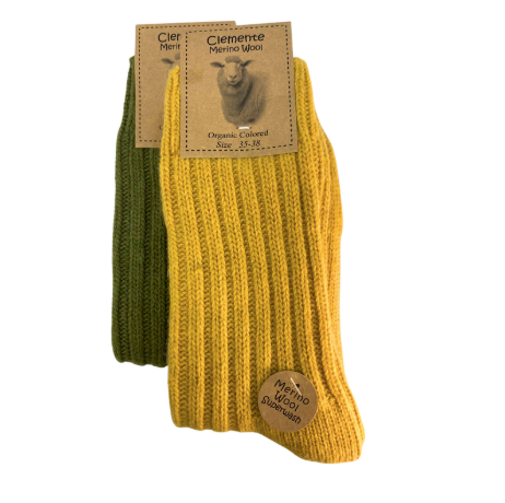 Tykke merino sokker - Gul/grøn - Clemente