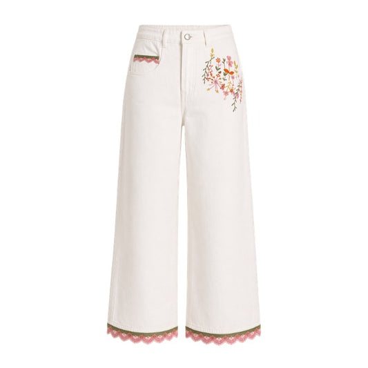 Boheme jeans - Hvid m. broderi - Qnuz