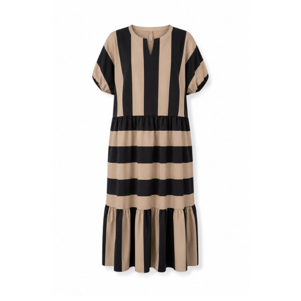 Stribet kjole - Beige/sort - Not Sisters