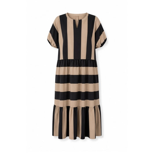 Stribet kjole - Beige/sort - Not Sisters