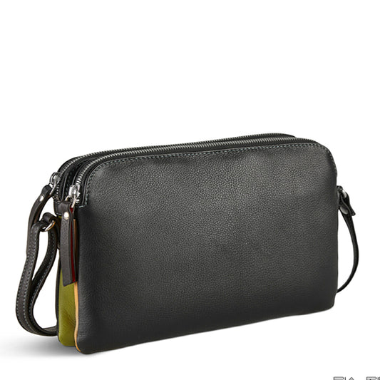 Pia Ries crossbody taske i sort kalveskind og tropical detaljer