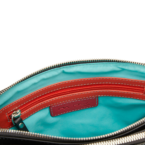 Pia Ries crossbody taske i sort kalveskind og tropical detaljer