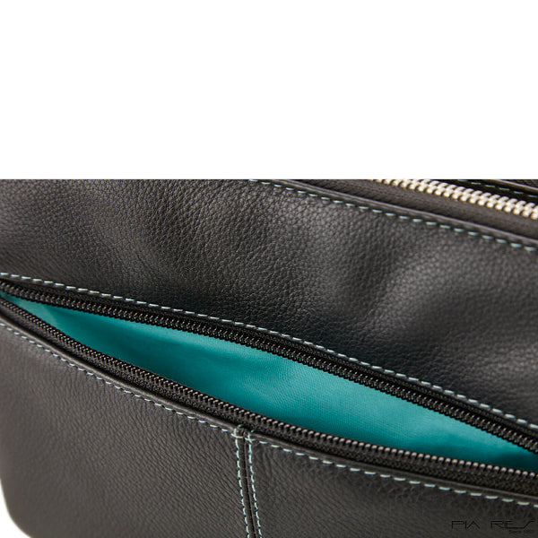 Pia Ries crossbody taske i sort kalveskind og tropical detaljer