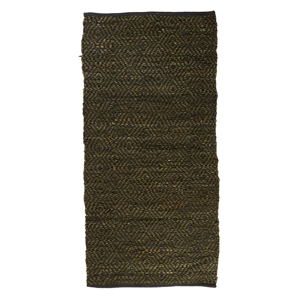 Speedtsberg håndlavet lædertæppe 70 x 140 cm mørk grøn zigzag