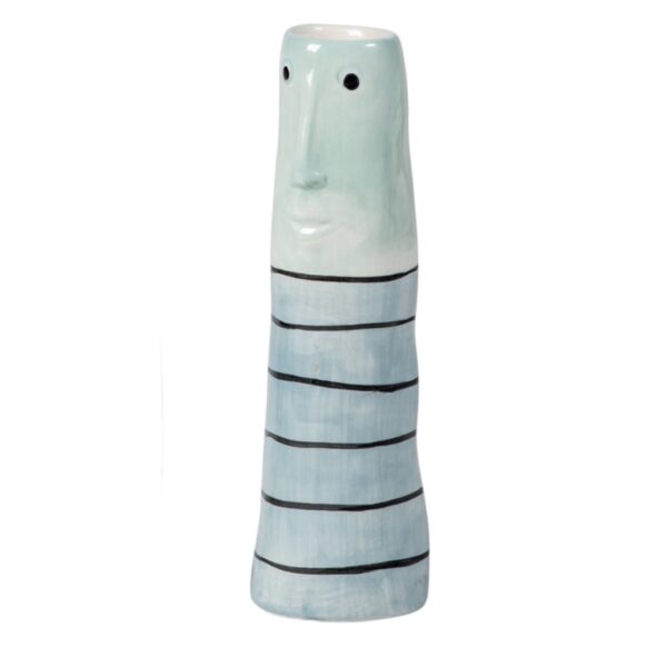 Lille vase med ansigt - Blå med striber - Speedsberg