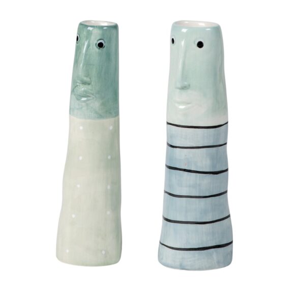 Lille vase med ansigt - Blå og grøn med striber og prikker - Speedsberg