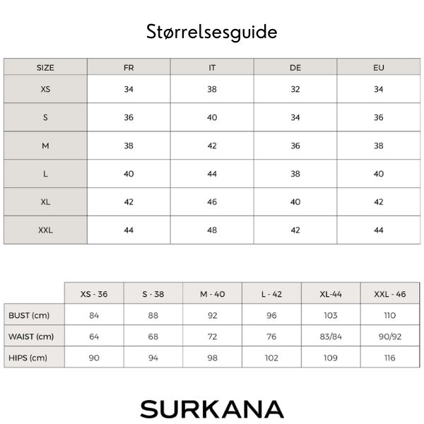 Størrelsesguide Surkana